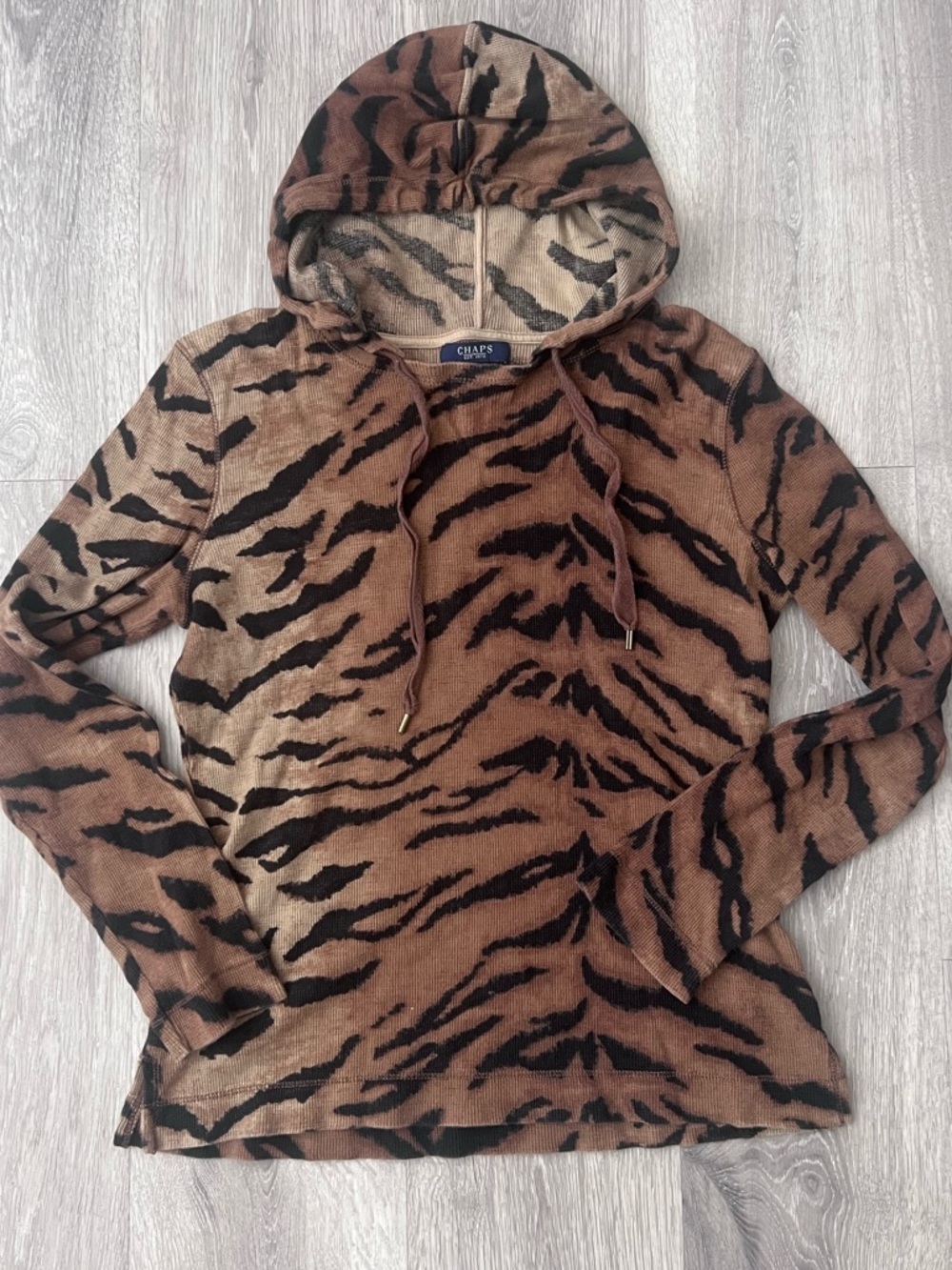 Chaps Brown & Black Tiger-Print Hooded Pullover 100% cotton